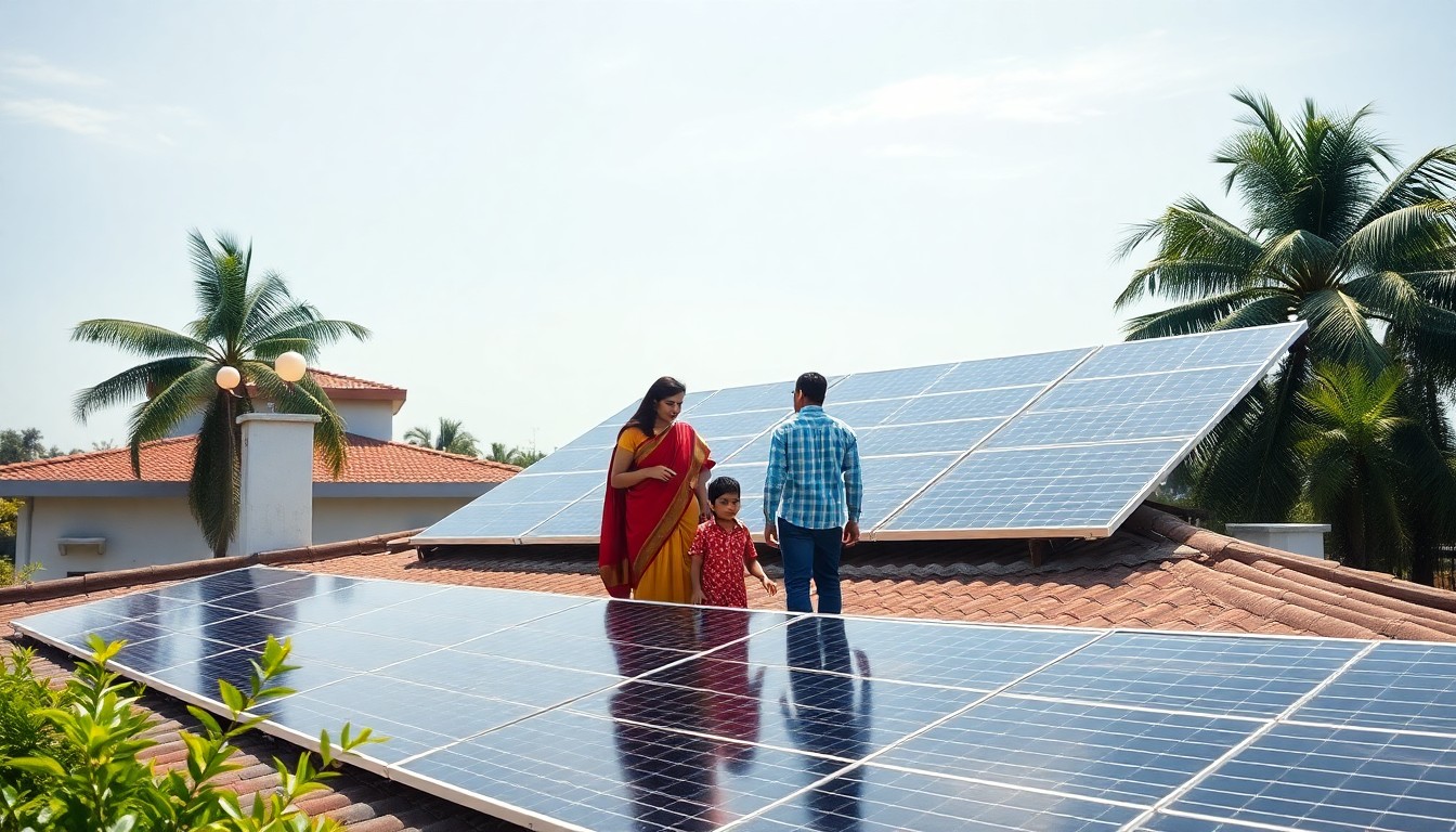 Indian family with rooftop solar panels in Maharashtra
